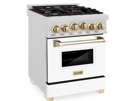 ZLINE Autograph Edition 24  2.8 cu. ft. Range with Gas Stove and Gas Oven in DuraSnow Stainless Steel with White Matte Door and Accents (RGSZ-WM-24) [Color: Gold] Fashion