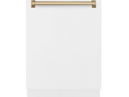 ZLINE Autograph Edition 18  Compact 3rd Rack Top Control Dishwasher in White Matte with Accent Handle, 51dBa (DWVZ-WM-18) [Color: Champagne Bronze] Online