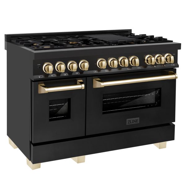 ZLINE Autograph Edition 48  6.0 cu. ft. Dual Fuel Range with Gas Stove and Electric Oven in Black Stainless Steel with Accents (RABZ-48) [Color: Gold] Online Sale