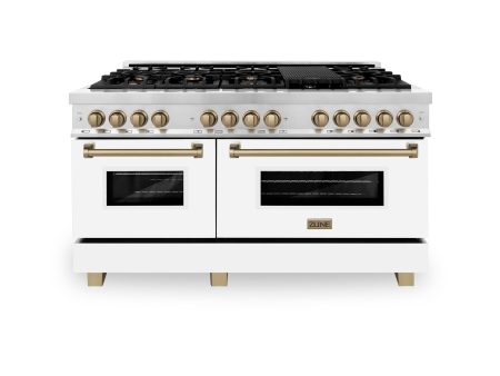 ZLINE Autograph Edition 60  7.4 cu. ft. Dual Fuel Range with Gas Stove and Electric Oven in Stainless Steel with White Matte Door and Accents (RAZ-WM-60) [Color: Champagne Bronze] Discount