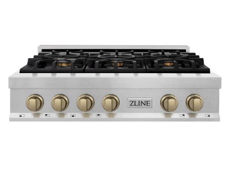 ZLINE Autograph Edition 36  Porcelain Rangetop with 6 Gas Burners in Fingerprint Resistant Stainless Steel and Champagne Bronze Accents (RTSZ-36-CB) [Color: Champagne Bronze] For Sale