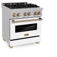 ZLINE Autograph Edition 30  4.0 cu. ft. Dual Fuel Range with Gas Stove and Electric Oven in DuraSnow Stainless Steel with White Matte Door and Accents (RASZ-WM-30) [Color: Champagne] on Sale