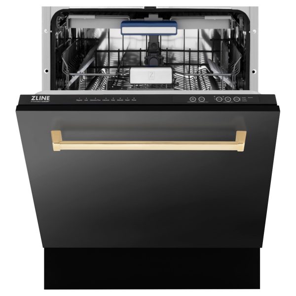 ZLINE Autograph Edition 24  3rd Rack Top Control Tall Tub Dishwasher in Black Stainless Steel with Accent Handle, 51dBa (DWVZ-BS-24) [Color: Champagne Bronze] Fashion