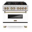 ZLINE Autograph Edition 36  4.6 cu. ft. Dual Fuel Range with Gas Stove and Electric Oven in DuraSnow Stainless Steel with White Matte Door and Accents (RASZ-WM-36) [Color: Champagne Bronze] Cheap