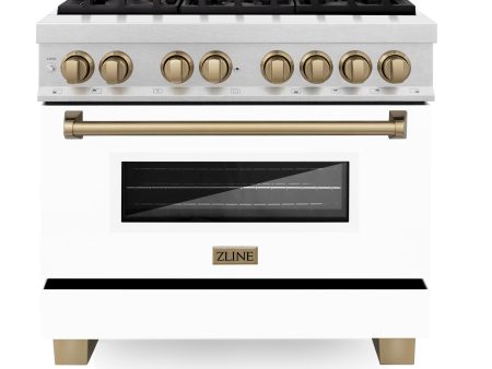 ZLINE Autograph Edition 36  4.6 cu. ft. Dual Fuel Range with Gas Stove and Electric Oven in DuraSnow Stainless Steel with White Matte Door and Accents (RASZ-WM-36) [Color: Champagne Bronze] Cheap