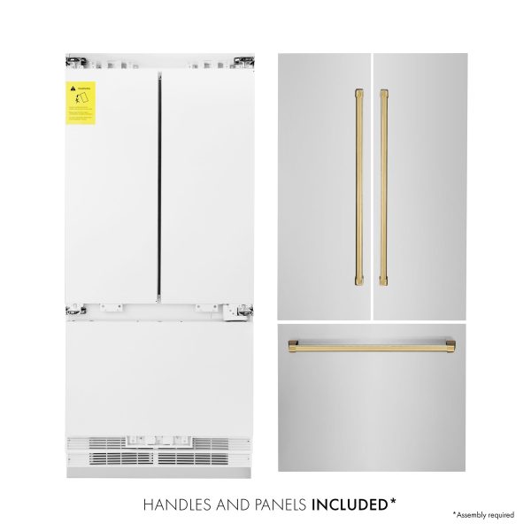 ZLINE 36? Autograph Edition 19.6 cu. ft. Built-in 2-Door Bottom Freezer Refrigerator with Internal Water and Ice Dispenser in Stainless Steel with Polished Gold Accents (RBIVZ-304-36-G) on Sale