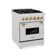 ZLINE Autograph Edition 24 in. 2.8 cu. ft. Dual Fuel Range with Gas Stove and Electric Oven in DuraSnow Stainless Steel with Accents (RASZ-SN-24) [Color: Polished Gold Accents] For Cheap