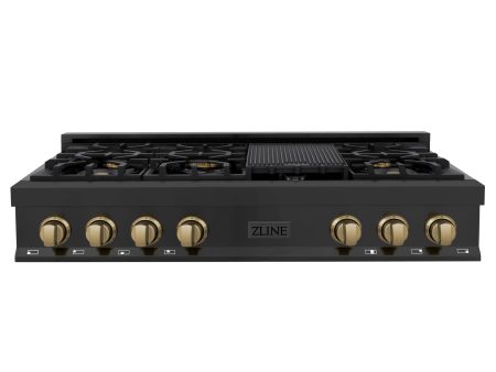 ZLINE Autograph Edition 48 in. Porcelain Rangetop with 7 Gas Burners in Black Stainless Steel and Champagne Bronze Accents (RTBZ-48-CB) [Color: Champagne Bronze] Sale