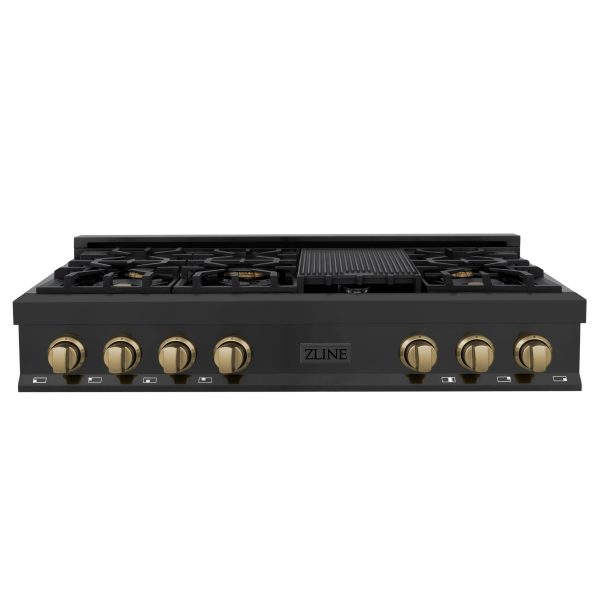 ZLINE Autograph Edition 48 in. Porcelain Rangetop with 7 Gas Burners in Black Stainless Steel and Champagne Bronze Accents (RTBZ-48-CB) [Color: Champagne Bronze] Sale