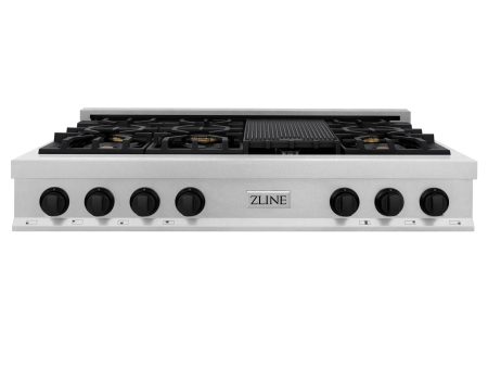 ZLINE Autograph Edition 48  Porcelain Rangetop with 7 Gas Burners in Fingerprint Resistant Stainless Steel and Matte Black Accents (RTSZ-48-MB) Discount