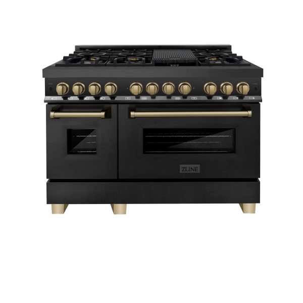 ZLINE Autograph Edition 48  6.0 cu. ft. Dual Fuel Range with Gas Stove and Electric Oven in Black Stainless Steel with Accents (RABZ-48) [Color: Champagne Bronze] Hot on Sale