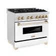 ZLINE Autograph Edition 36  4.6 cu. ft. Dual Fuel Range with Gas Stove and Electric Oven in DuraSnow Stainless Steel with White Matte Door and Accents (RASZ-WM-36) [Color: Gold] Online Hot Sale