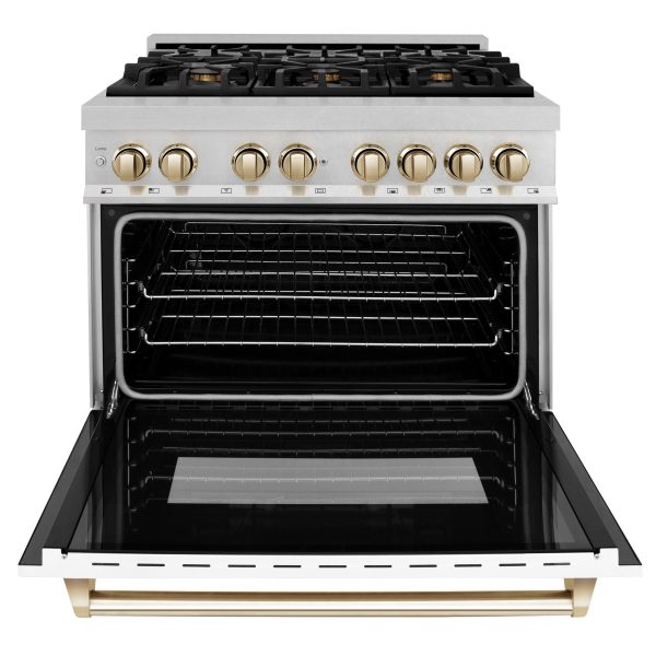 ZLINE Autograph Edition 36  4.6 cu. ft. Dual Fuel Range with Gas Stove and Electric Oven in DuraSnow Stainless Steel with White Matte Door and Accents (RASZ-WM-36) [Color: Gold] Online Hot Sale