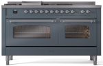 Nostalgie II 60 Inch Dual Fuel Liquid Propane Freestanding Range in Blue Grey with Chrome Trim For Sale