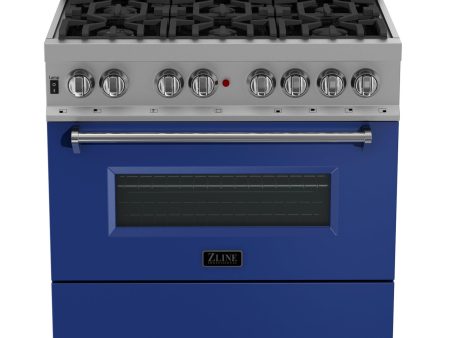 ZLINE 36 in. Professional Dual Fuel Range in DuraSnow Stainless Steel with Color Door Finishes (RAS-SN-36) [Color: Blue Matte] For Discount