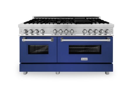 ZLINE 60 in. 7.4 cu. ft. Dual Fuel Range with Gas Stove and Electric Oven in Stainless Steel with Color Options (RA60) [Color: Blue Matte] For Cheap