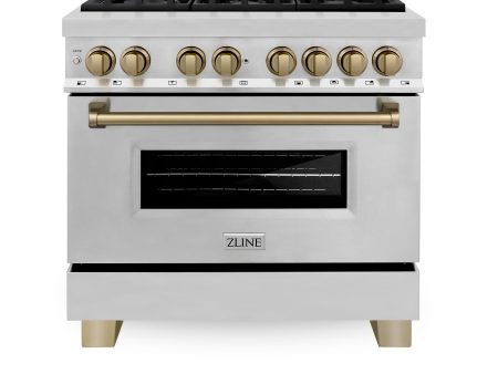 ZLINE Autograph Edition 36  4.6 cu. ft. Dual Fuel Range with Gas Stove and Electric Oven in Stainless Steel with Accents (RAZ-36) [Color: Champagne Bronze] Sale