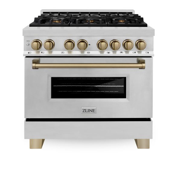 ZLINE Autograph Edition 36  4.6 cu. ft. Dual Fuel Range with Gas Stove and Electric Oven in Stainless Steel with Accents (RAZ-36) [Color: Champagne Bronze] Sale