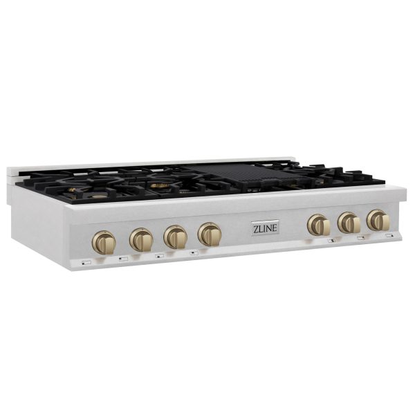 ZLINE Autograph Edition 48  Porcelain Rangetop with 7 Gas Burners in Fingerprint Resistant Stainless Steel and Champagne Bronze Accents (RTSZ-48-CB) For Discount