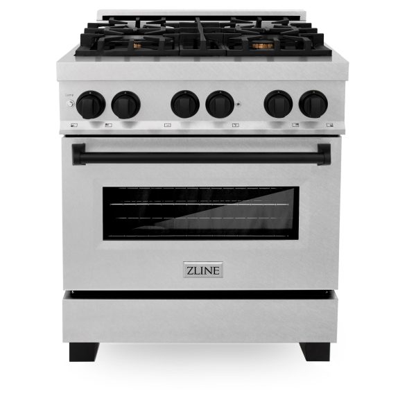 ZLINE Autograph Edition 30  4.0 cu. ft. Dual Fuel Range with Gas Stove and Electric Oven in DuraSnow Stainless Steel with Accents (RASZ-SN-30) [Color: Matte Black] Supply