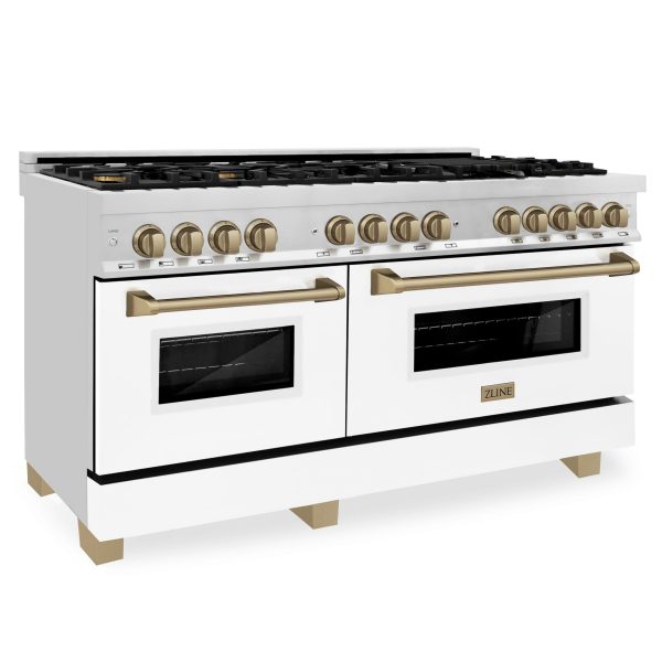 ZLINE Autograph Edition 60  7.4 cu. ft. Dual Fuel Range with Gas Stove and Electric Oven in Stainless Steel with White Matte Door and Accents (RAZ-WM-60) [Color: Champagne Bronze] Discount