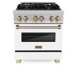 ZLINE Autograph Edition 30  4.0 cu. ft. Dual Fuel Range with Gas Stove and Electric Oven in DuraSnow Stainless Steel with White Matte Door and Accents (RASZ-WM-30) [Color: Champagne] on Sale