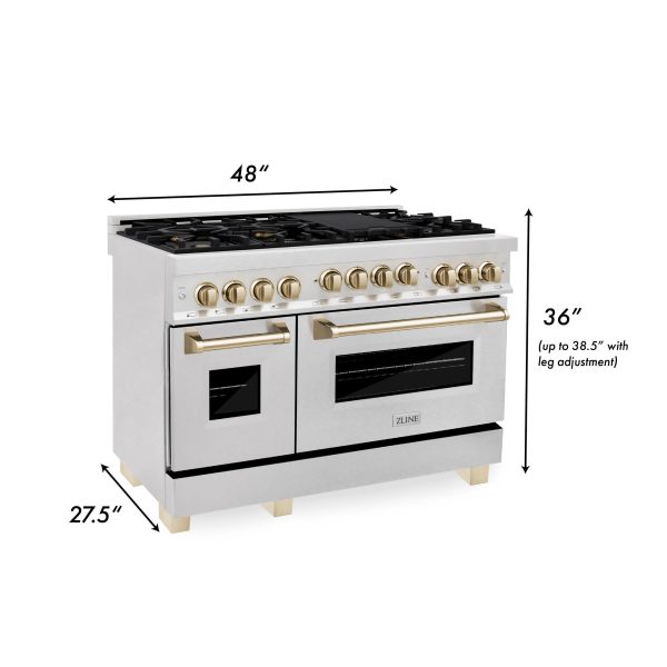 ZLINE Autograph Edition 48  6.0 cu. ft. Range with Gas Stove and Gas Oven in DuraSnow Stainless Steel with Accents (RGSZ-SN-48) [Color: Champagne Bronze] Online Hot Sale