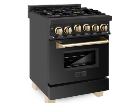 ZLINE Autograph Edition 24  2.8 cu. ft. Range with Gas Stove and Gas Oven in Black Stainless Steel with Accents (RGBZ-24) [Color: Gold] Online