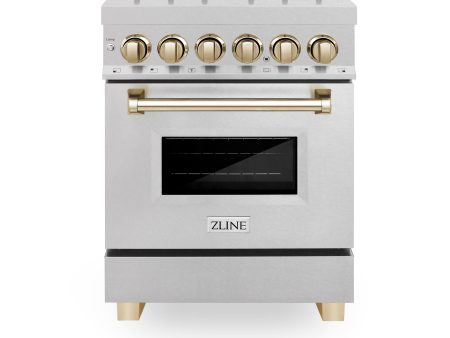 ZLINE Autograph Edition 24 in. 2.8 cu. ft. Dual Fuel Range with Gas Stove and Electric Oven in DuraSnow Stainless Steel with Accents (RASZ-SN-24) [Color: Polished Gold Accents] For Cheap