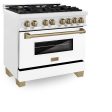 ZLINE Autograph Edition 36  4.6 cu. ft. Dual Fuel Range with Gas Stove and Electric Oven in DuraSnow Stainless Steel with White Matte Door and Accents (RASZ-WM-36) [Color: Champagne Bronze] Cheap