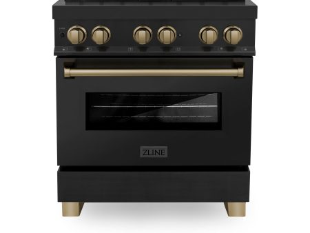 ZLINE Autograph Edition 30  4.0 cu. ft. Dual Fuel Range with Gas Stove and Electric Oven in Black Stainless Steel with Accents (RABZ-30) [Color: Champagne Bronze] Online Sale