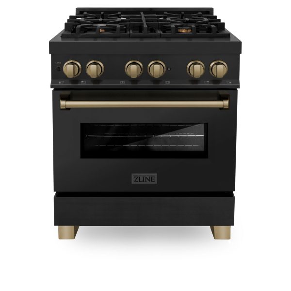 ZLINE Autograph Edition 30  4.0 cu. ft. Dual Fuel Range with Gas Stove and Electric Oven in Black Stainless Steel with Accents (RABZ-30) [Color: Champagne Bronze] Online Sale