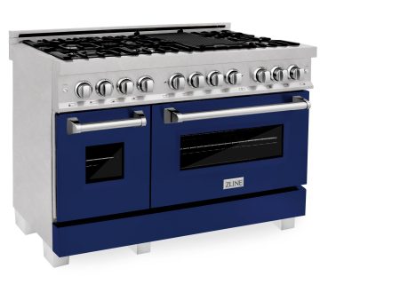 ZLINE 48 in. DuraSnow Stainless Steel 6.0 cu.ft. 7 Gas Burner Electric Oven Range with Color Door Options (RAS-SN-48) [Color: Blue Matte] Online