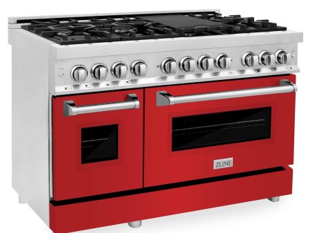 ZLINE 48 in. Dual Fuel Range with Gas Stove and Electric Oven in Stainless Steel (RA48) [Color: Red Matte] Cheap