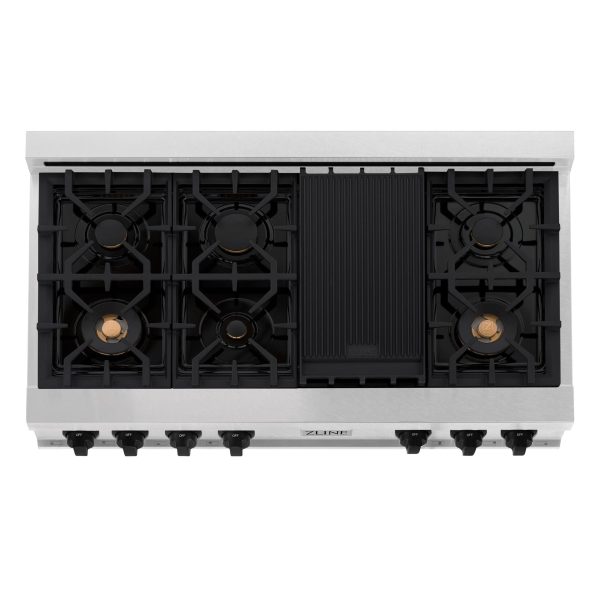 ZLINE Autograph Edition 48  Porcelain Rangetop with 7 Gas Burners in Fingerprint Resistant Stainless Steel and Matte Black Accents (RTSZ-48-MB) Discount