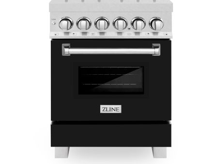 ZLINE 24 in. Professional Dual Fuel Range in DuraSnow Stainless Steel with Color Door Options (RAS-SN-24) [Color: Black Matte] For Sale