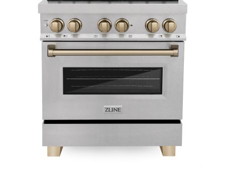 ZLINE Autograph Edition 30  4.0 cu. ft. Dual Fuel Range with Gas Stove and Electric Oven in DuraSnow Stainless Steel with Accents (RASZ-SN-30) [Color: Champagne Bronze] Hot on Sale