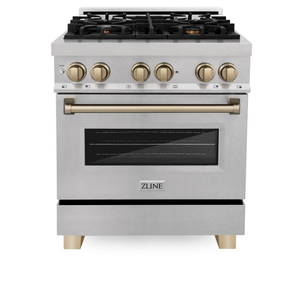 ZLINE Autograph Edition 30  4.0 cu. ft. Dual Fuel Range with Gas Stove and Electric Oven in DuraSnow Stainless Steel with Accents (RASZ-SN-30) [Color: Champagne Bronze] Hot on Sale