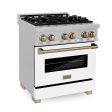 ZLINE Autograph Edition 30  4.0 cu. ft. Dual Fuel Range with Gas Stove and Electric Oven in DuraSnow Stainless Steel with White Matte Door and Accents (RASZ-WM-30) [Color: Champagne] on Sale