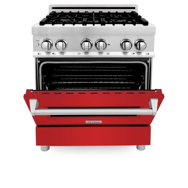 ZLINE 30 in. Dual Fuel Range with Gas Stove and Electric Oven in Stainless Steel (RA30) [Color: Red Matte] For Sale