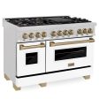 ZLINE Autograph Edition 48  6.0 cu. ft. Dual Fuel Range with Gas Stove and Electric Oven in DuraSnow Stainless Steel with White Matte Door with Accents (RASZ-WM-48) [Color: Champagne Bronze] on Sale