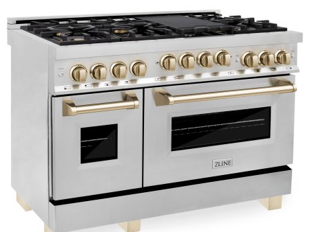 ZLINE Autograph Edition 48  6.0 cu. ft. Range with Gas Stove and Gas Oven in Stainless Steel with Accents (RGZ-48) [Color: Gold] Sale