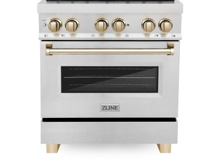 ZLINE Autograph Edition 30  4.0 cu. ft. Dual Fuel Range with Gas Stove and Electric Oven in DuraSnow Stainless Steel with Accents (RASZ-SN-30) [Color: Gold] For Discount