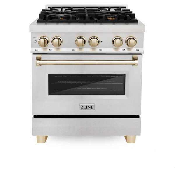 ZLINE Autograph Edition 30  4.0 cu. ft. Dual Fuel Range with Gas Stove and Electric Oven in DuraSnow Stainless Steel with Accents (RASZ-SN-30) [Color: Gold] For Discount