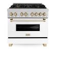 ZLINE Autograph Edition 36  4.6 cu. ft. Dual Fuel Range with Gas Stove and Electric Oven in DuraSnow Stainless Steel with White Matte Door and Accents (RASZ-WM-36) [Color: Gold] Online Hot Sale