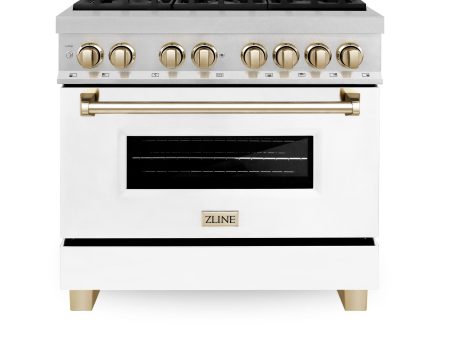 ZLINE Autograph Edition 36  4.6 cu. ft. Dual Fuel Range with Gas Stove and Electric Oven in DuraSnow Stainless Steel with White Matte Door and Accents (RASZ-WM-36) [Color: Gold] Online Hot Sale