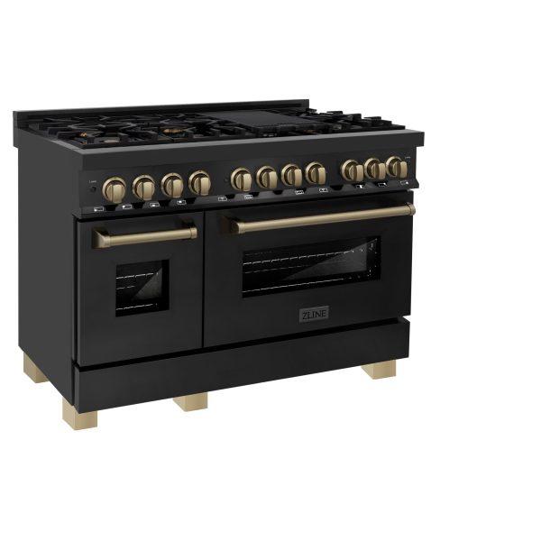 ZLINE Autograph Edition 48  6.0 cu. ft. Dual Fuel Range with Gas Stove and Electric Oven in Black Stainless Steel with Accents (RABZ-48) [Color: Champagne Bronze] Hot on Sale