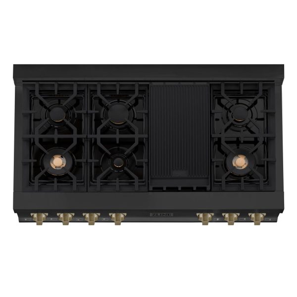 ZLINE Autograph Edition 48 in. Porcelain Rangetop with 7 Gas Burners in Black Stainless Steel and Champagne Bronze Accents (RTBZ-48-CB) [Color: Champagne Bronze] Sale