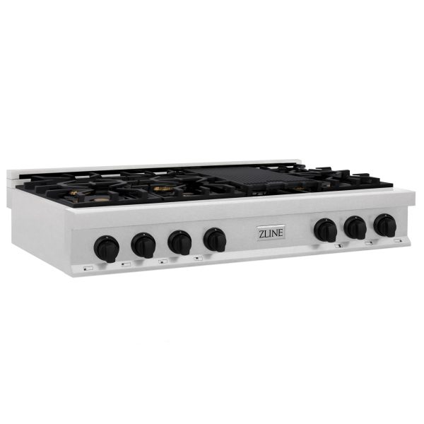 ZLINE Autograph Edition 48  Porcelain Rangetop with 7 Gas Burners in Fingerprint Resistant Stainless Steel and Matte Black Accents (RTSZ-48-MB) Discount