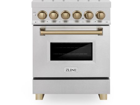 ZLINE Autograph Edition 24 in. 2.8 cu. ft. Dual Fuel Range with Gas Stove and Electric Oven in DuraSnow Stainless Steel with Accents (RASZ-SN-24) [Color: Champagne Bronze] on Sale